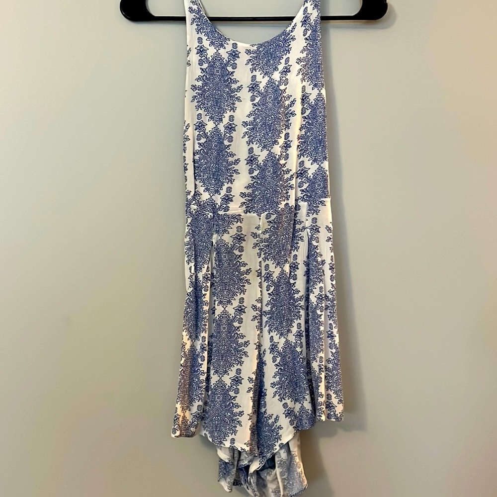 Flowy Floral Blue and White Romper